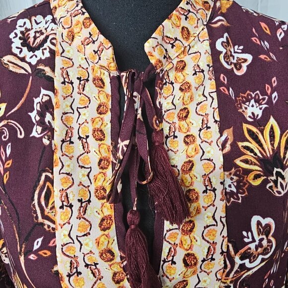 Dip Plum Orange Floral Boho Fairy Festival Peasant Blouse Size L - Picture 3 of 12